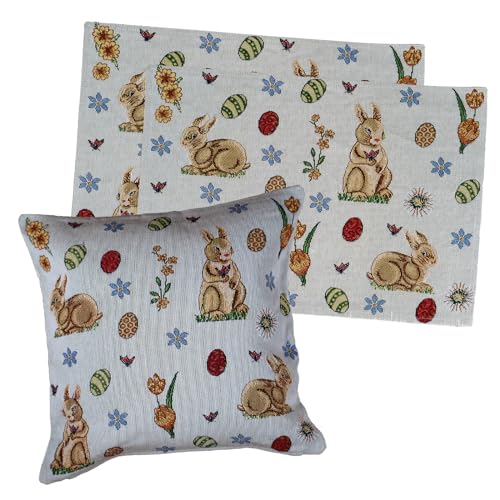 Gobelin Tischset 2er Pack Ostern Tischdeko mit Baumwolle Osterdeko Untersetzer Esstisch Deko Landhaus Typ884 Platzsets 33x46 cm Hasen Ostereier von heimtexland