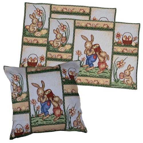 Gobelin Tischset 2er Pack Ostern Tischdeko mit Baumwolle Osterdeko Untersetzer Esstisch Deko Landhaus Typ884 Platzsets 33x46 cm Patchwork Osterhasen von heimtexland