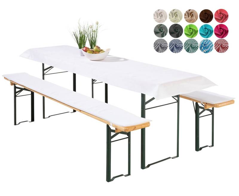 heimtexland Hussen-Set Bierzeltgarnitur Polster Deko Auflagen Set 3-tlg, 2 Bierbankauflagen mit Gummizug und 1 Tischdecke, Tischdeko Garten von heimtexland