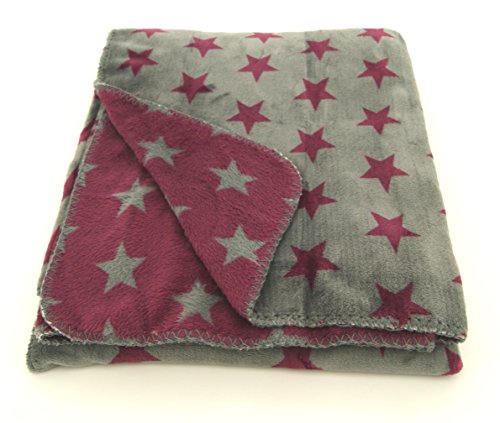 Kuscheldecke XL 150x200 cm Sterne in beere pink und grau - super weiche Flanell Microfaser Wohndecke fusselfrei Stars Decke Typ281 von heimtexland