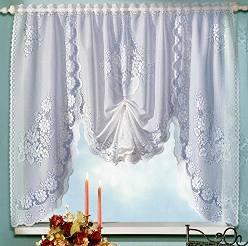 M-Bogen Scheibengardine in weiß Blumen Jacquard Fensterbild HxB 120 x 150 cm Vorhang Hochraff - Store Gardine Typ14 von heimtexland
