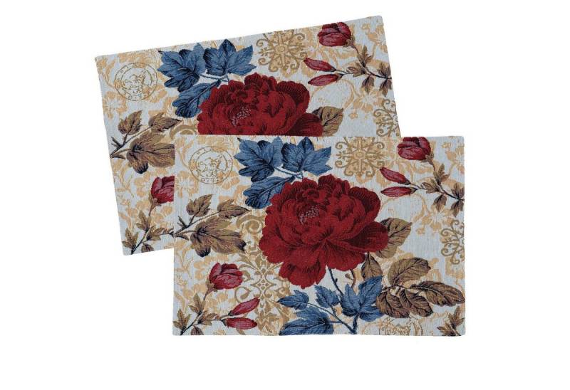 heimtexland Platzset Gobelin Tischdeko Osterdeko Tischset Deko Kissen, (2-St), 2er Pack Platzsets 33x46 cm Pfingstrose Blumen von heimtexland