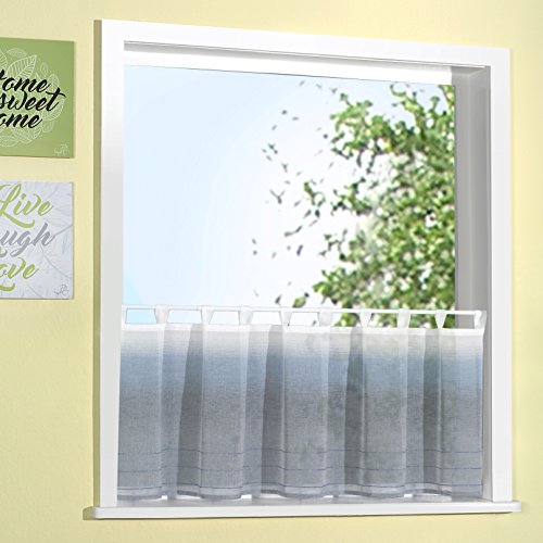 heimtexland Scheibengardine natürlicher Batist-Optik 50x140 cm mit Schlaufen in blau Farbverlauf verziert mit edlen Webstreifen ÖKOTEX Panneau Gardine Typ449 von heimtexland