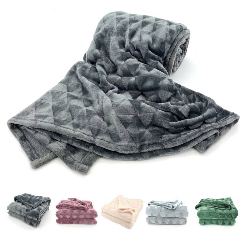 Wohndecke Soft Flanell Kuscheldecke Triangel Raute Sofadecke, heimtexland, super weich und flauschig, Allergiker geeignet, atmungsaktiv von Heimtexland