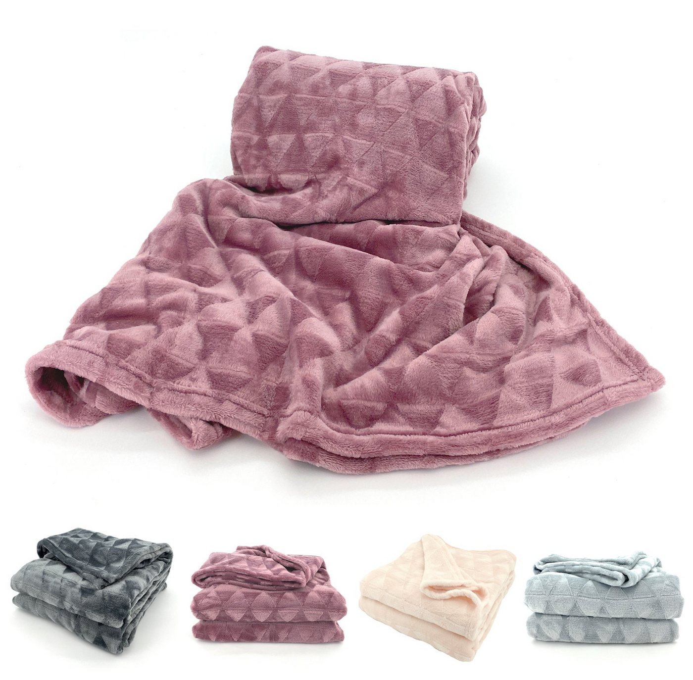 Wohndecke Soft Flanell Kuscheldecke Triangel Raute Sofadecke, heimtexland, super weich und flauschig, Allergiker geeignet, atmungsaktiv von heimtexland