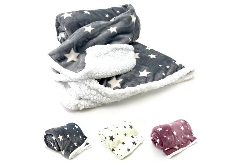 Wohndecke Soft Flanell Sterne Kuscheldecke mit Sherpa Fell, heimtexland, Sofadecke 150x200 I extra dick I warm I kuschelig weich von heimtexland