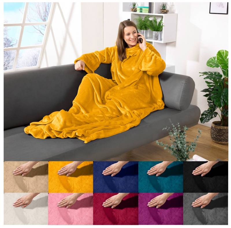 Wohndecke tragbare Ganzkörperdecke Kuscheldecke Ärmeldecke, heimtexland, flauschige Ärmel Decke I Soft Flanell I Geschenk Wohlfühlen von heimtexland