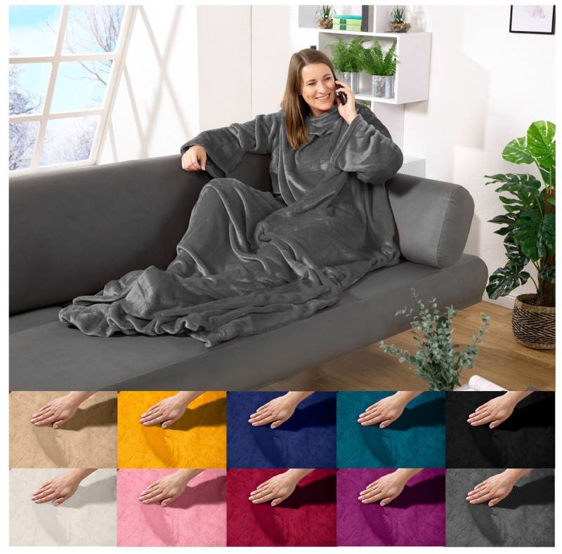 Wohndecke tragbare Ganzkörperdecke Kuscheldecke Ärmeldecke, heimtexland, flauschige Ärmel Decke I Soft Flanell I Geschenk Wohlfühlen von heimtexland