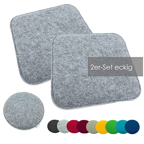 heimtexland ® 2er Pack Sitzkissen Filz 35x35 cm eckig Grau Filzkissen Stuhlkissen Polster Auflage Kissen Typ631 von heimtexland