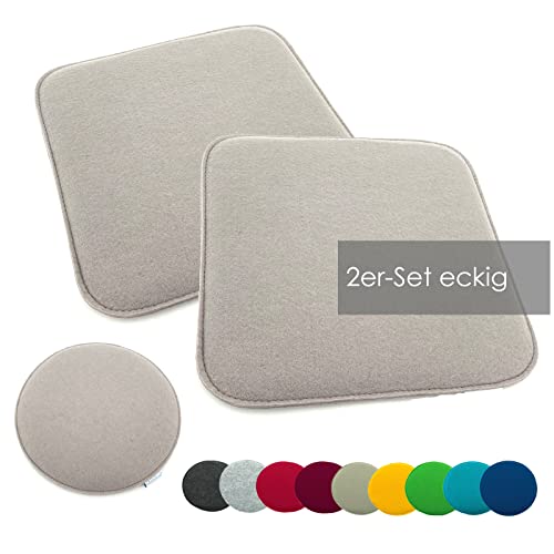 heimtexland ® 2er Pack Sitzkissen Filz 35x35 cm eckig Sand Filzkissen Stuhlkissen Polster Auflage Kissen Typ631 von heimtexland