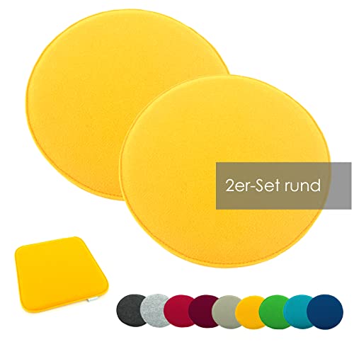 heimtexland ® 2er Pack Sitzkissen Filz Stuhlkissen Bodenkissen Polster Stuhlauflage Indoor Outdoor Kissen rund Typ631 Filzkissen senfgelb 35x35 cm 2 Stück von heimtexland