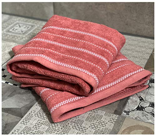 heimtexland ® 2er Set Duschtücher 100% Baumwolle Super Soft Frottier 420 GSM Webkante Handtuch Badetuch 140x70 Koralle Rosa 2 Stück Typ674 von heimtexland