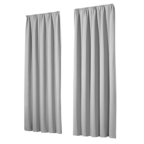 heimtexland Vorhang Blickdicht Thermovorhang Verdunklungsvorhänge 2er Set Kräuselband Deko Gardine isolierend Kälteschutz Sonnenschutz Schalldämmung Ökotex Typ139 Silber hellgrau HxB 245x135 cm von heimtexland