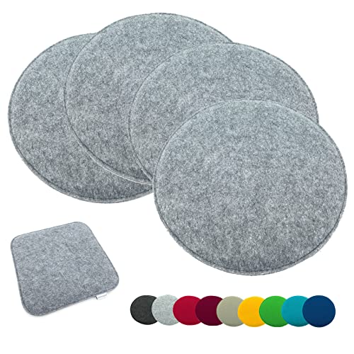 heimtexland ® 4er Pack Sitzkissen Filz Rund 35 cm Grau Filzkissen Stuhlkissen Polster Auflage Kissen Typ631 von heimtexland