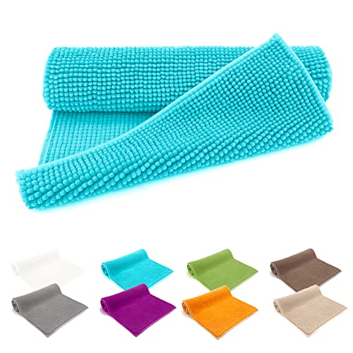 heimtexland ® Badvorleger Chenille Super Flauschig Saugstark Badteppich Badematte Ökotex Typ771 Aqua 60 x 90 cm von heimtexland