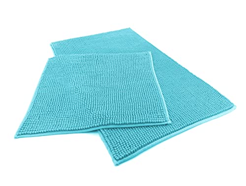 heimtexland ® Badvorleger Chenille Super Flauschig Saugstark Badteppich Badematte Ökotex Typ771 Aqua Set 45x50 / 50x80 cm von heimtexland