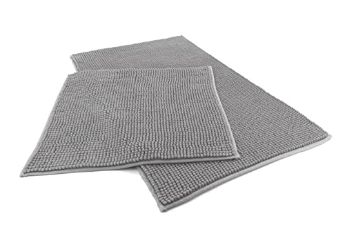 heimtexland ® Badvorleger Chenille Super Flauschig Saugstark Badteppich Badematte Ökotex Typ771 Grau Set 45x50 / 50x80 cm von heimtexland