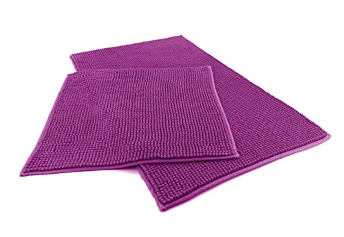 heimtexland ® Badvorleger Chenille Super Flauschig Saugstark Badteppich Badematte Ökotex Typ771 Lila Set 45x50 / 50x80 cm von heimtexland