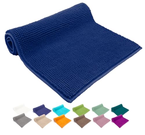 heimtexland ® Badvorleger Chenille Super Flauschig Saugstark Badteppich Badematte Ökotex Typ771 Navy 60 x 90 cm von heimtexland