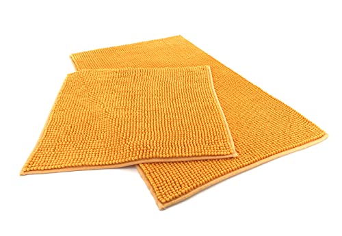 heimtexland ® Badvorleger Chenille Super Flauschig Saugstark Badteppich Badematte Ökotex Typ771 Orange Set 45x50 / 50x80 cm von heimtexland