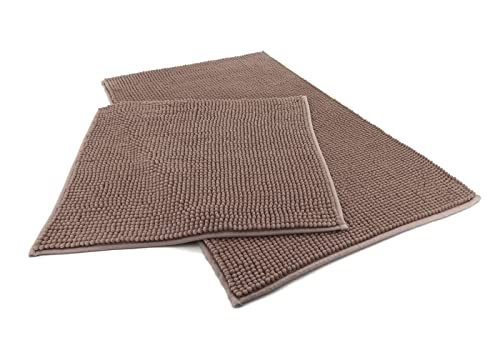 heimtexland ® Badvorleger Chenille Super Flauschig Saugstark Badteppich Badematte Ökotex Typ771 Taupe Set 45x50 / 50x80 cm von heimtexland