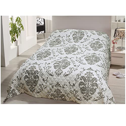 heimtexland ® Bettüberwurf Tagesdecke Steppdecke 220x240 Landhaus Deko Bettdecke Schlafzimmer Plaid Gesteppt Typ456 Barock Ornament von heimtexland