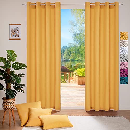 heimtexland ® Deko Vorhang Baumwolle Dekoschal Blickdicht Einfarbig Ösenschal Gardine Typ849 Gelb HxB 245x140 cm von heimtexland