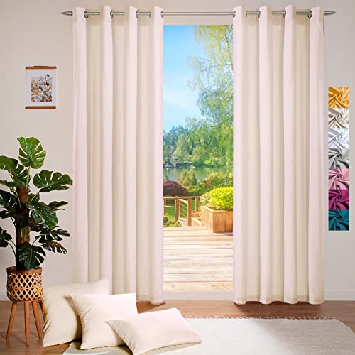 heimtexland ® Deko Vorhang Baumwolle Dekoschal Blickdicht Einfarbig Ösenschal Gardine Typ849 Natur HxB 245x140 cm von heimtexland