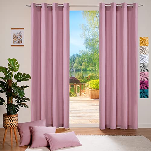 heimtexland ® Deko Vorhang Baumwolle Dekoschal Blickdicht Einfarbig Ösenschal Gardine Typ849 Rosé HxB 225x140 cm von heimtexland