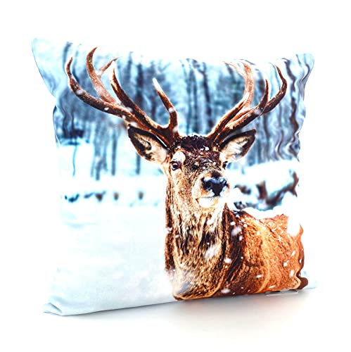 heimtexland ® Dekokissen Bezug Winter Tiere Foto Digitaldruck Kuschelige Velour Kissenhülle 40x40 Deko Kissen Typ831 Hirsch von heimtexland