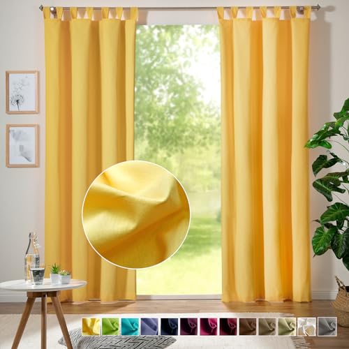 heimtexland ® Dekoschal Baumwolle Uni Blickdicht Vorhang Schlaufenschal Gardine Gelb HxB 230x125 Typ625 von heimtexland