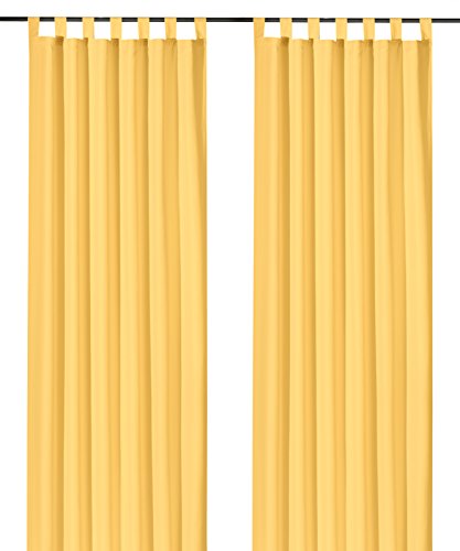 heimtexland ® Dekoschal mit Schlaufen und Kräuselband Uni Blickdicht Aber Lichtdurchlässig - Vorhang natürlich matt einfarbig - Schlaufenschal Gardine Typ117 (HxB 175x140 cm, Sonnengelb) von heimtexland