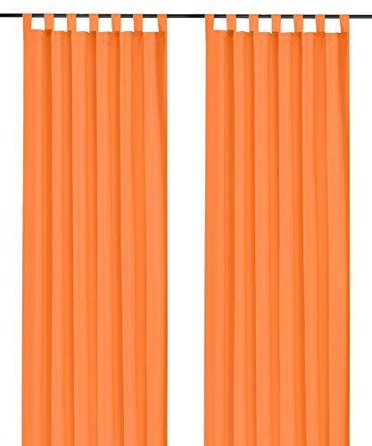 heimtexland ® Dekoschal mit Schlaufen und Kräuselband Uni orange HxB 245x140 Blickdicht Aber Lichtdurchlässig - Vorhang natürlich matt einfarbig - Schlaufenschal Bandschal ÖKOTEX Gardine Typ117 von heimtexland