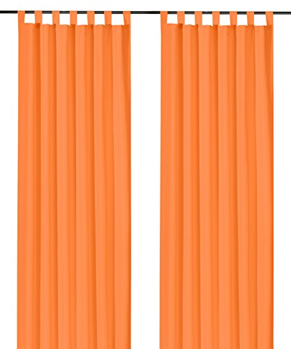heimtexland ® Dekoschal mit Schlaufen und Kräuselband Uni orange HxB 245x140 Blickdicht Aber Lichtdurchlässig - Vorhang natürlich matt einfarbig - Schlaufenschal Bandschal ÖKOTEX Gardine Typ117 von heimtexland