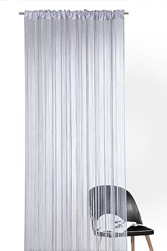 heimtexland ® Fadengardine in Silber grau HxB 160x148 cm mit Stabtunnel KÜRZBAR hochwertige Qualität FORMSCHNITT MÖGLICH Fadenvorhang Fadenstore Raumteiler Insektenschutz Ökotex Typ121 von heimtexland