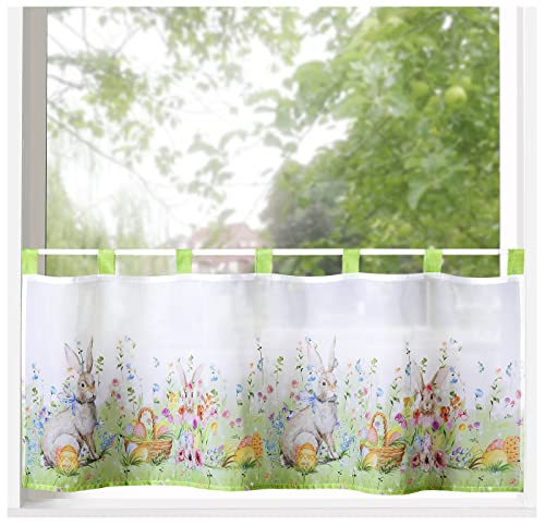 heimtexland ® Fensterdekoration Ostern Scheibengardine Osterdeko Osterhasen Deko Gardine Transparent Typ787 von heimtexland