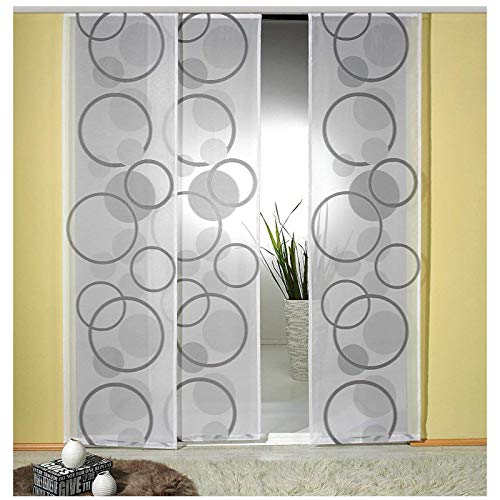 heimtexland ® Flächenvorhang inklusive Zubehör natürliche Batist-Optik Moderne Web Kreise Weiß Grau halbtransparent HxB 245x60 Schiebevorhang Schiebegardine Typ327 von heimtexland