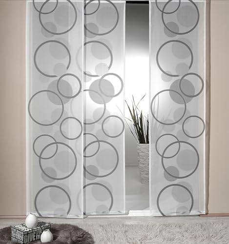 heimtexland ® Flächenvorhang inklusive Zubehör natürliche Batist-Optik Moderne Web Kreise Weiß Grau halbtransparent HxB 245x60 Schiebevorhang Schiebegardine Typ327 von heimtexland