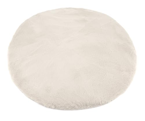 heimtexland ® Flauschiger Fellteppich Rabbit Hochflor Teppich Hasenfell-Imitat 90 cm rund Bettvorleger Schlafzimmer Deko-Fell Wohnzimmer Spielteppich Kinderzimmer Typ917 - Creme von heimtexland