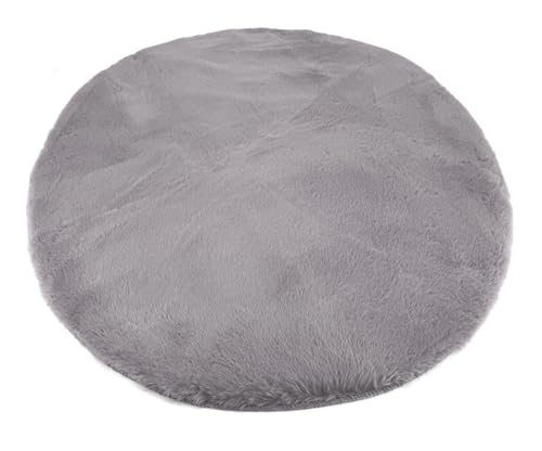 heimtexland ® Flauschiger Fellteppich Rabbit Hochflor Teppich Hasenfell-Imitat 90 cm rund Bettvorleger Schlafzimmer Deko-Fell Wohnzimmer Spielteppich Kinderzimmer Typ917 - grau von heimtexland