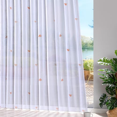 heimtexland ® Gardinen Store Voile Smokband Vorhang transparent Bleiband Fertiggardine Typ872 Terra HxB 175x625 cm von heimtexland