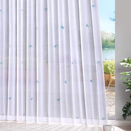 heimtexland ® Gardinen Store Voile Smokband Vorhang transparent Bleiband Fertiggardine Typ872 Türkis HxB 175x250 cm von heimtexland