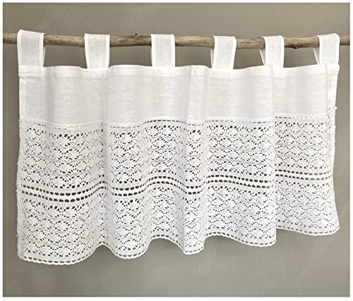heimtexland ® Häkelspitze Deko Bistrogardine Baumwolle Weiß Häkelborte Landhaus Gardine Häkelgardine Typ793 Scheibengardine 45 x 120 cm von heimtexland