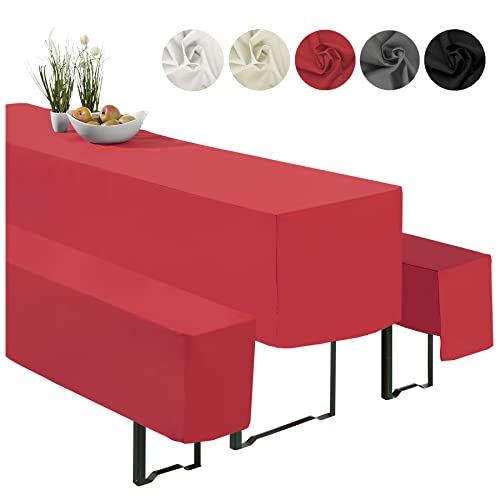 heimtexland ® Hussen Set 3-teilig Bierzeltgarnitur 1x Tischhusse Biertisch 2X Bankhusse Bierbank Tischdeko Typ860 Rot für 50x220 cm Tisch von heimtexland