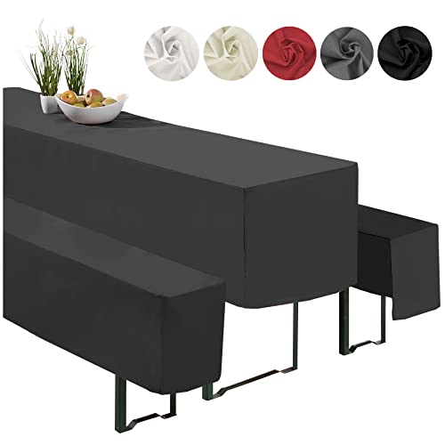 heimtexland ® Hussen Set 3-teilig Bierzeltgarnitur 1x Tischhusse Biertisch 2X Bankhusse Bierbank Tischdeko Typ860 Schwarz für 70x220 cm Tisch von heimtexland