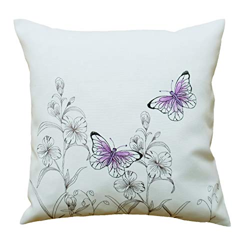 heimtexland ® Kissen Schmetterling Lila Weiß Deko Bestickt Butterfly Serie Kissenhülle 40x40 Typ680 von heimtexland