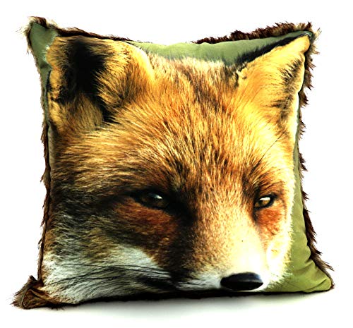 heimtexland ® Kissenhülle Fuchs 40x40 cm mit Fell - hochauflösender Digital-Fotodruck samtig weicher Velour Kissen Hüttenstil Waldtiere Dekokissen Typ587 von heimtexland