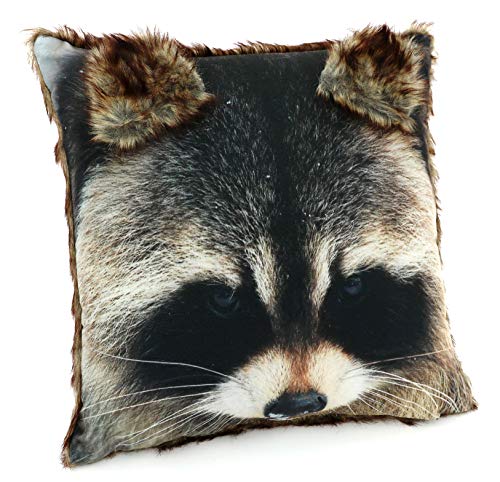 heimtexland ® Kissenhülle Waschbär mit aufgesetzten Ohren 40x40 cm mit Fell - hochauflösender Digital-Fotodruck auf samtig weichem Velour Kissen Hüttenstil Waldtiere Dekokissen Typ587 von heimtexland