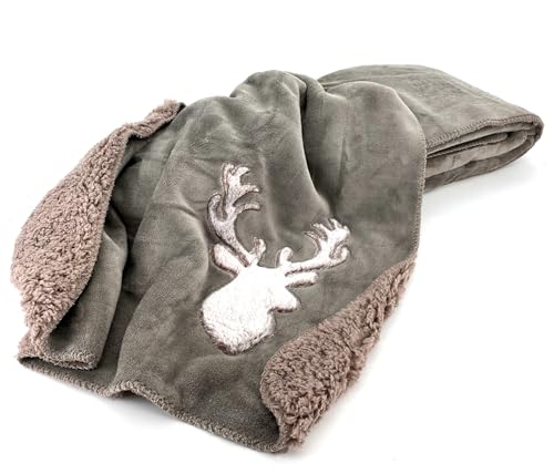 heimtexland Kuscheldecke Hirsch Fell Imitat Wohndecke flauschig warm 200x150 Landhaus Sofadecke Typ903 Taupe von heimtexland