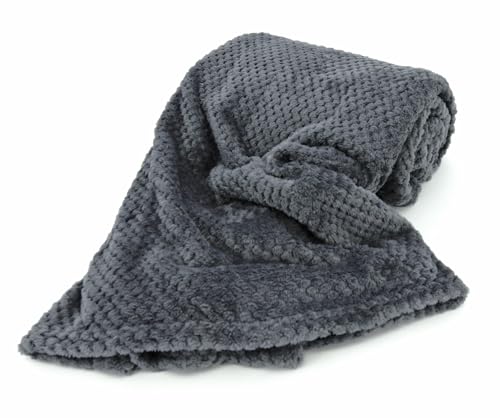 heimtexland ® Kuscheldecke Waffel-Optik Weich Atmungsaktiv Flanell Wohndecke 200x155 Anthrazit Grau Typ647 von heimtexland